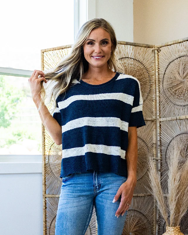 Sale Clothes Online Gotta Have Striped Short Sleeve Sweater - Navy