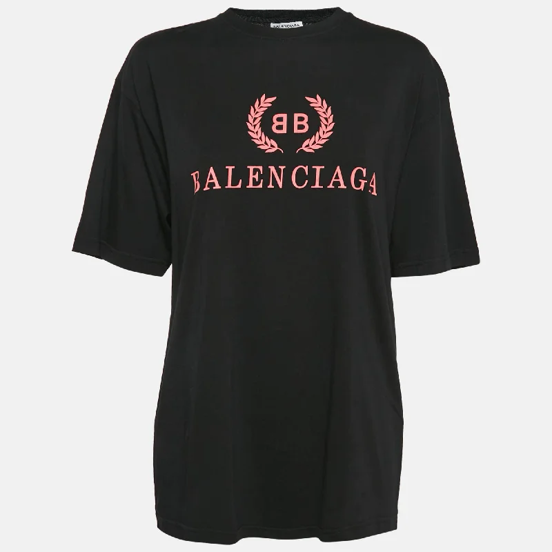 Women's Trendy Outfits Balenciaga Black Logo Print Cotton Jersey Oversized T-Shirt