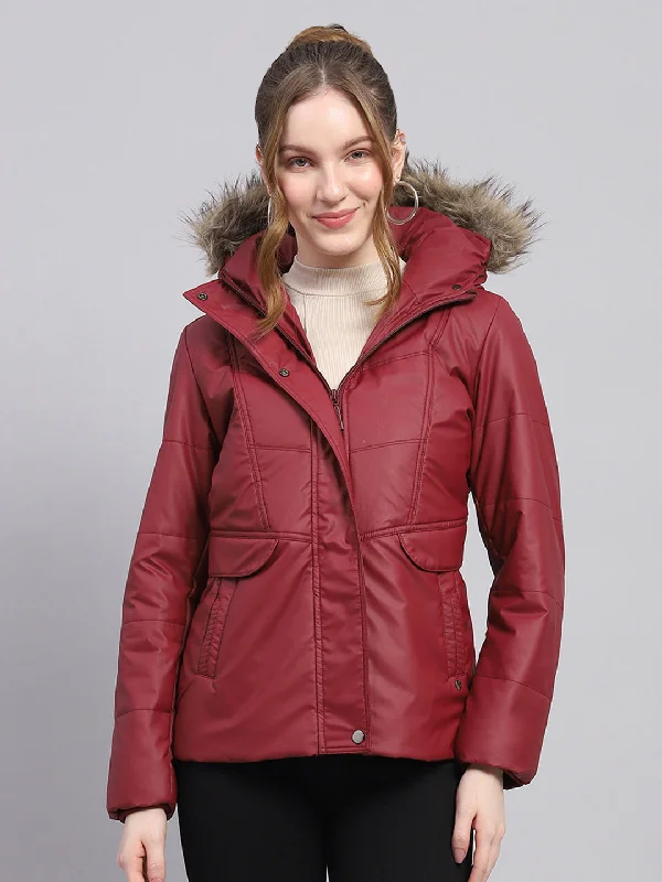 Casual Fashion Women Maroon Solid Hooded Full Sleeve Jacket