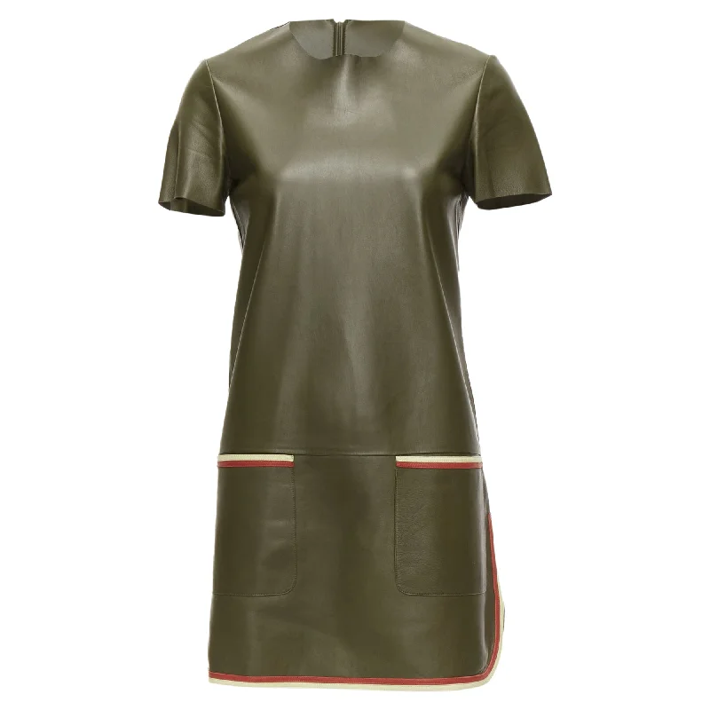 Versatile Style Wardrobe Celine Phoebe Philo Leather Cream Trim Mod Dress