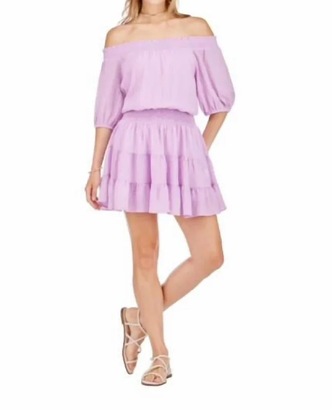 Avant-Garde Style Promotions Off The Shoulder Tiered Dress In Lavender