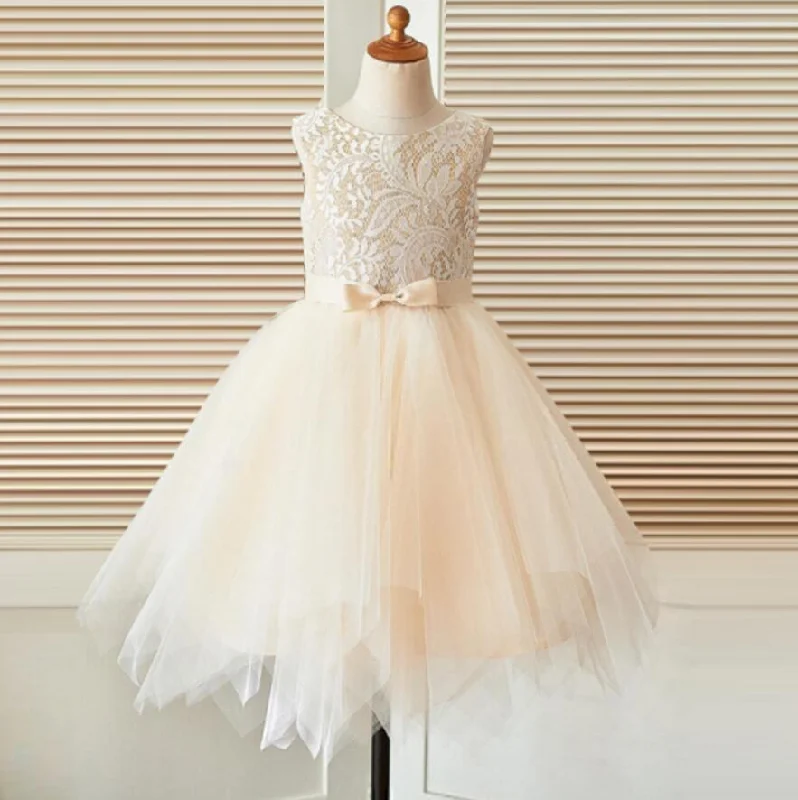 Exclusive Sale Round Neckline Lace Top Tulle Flower Girl Dresses, Affordable Little Girl Dresses, FG076
