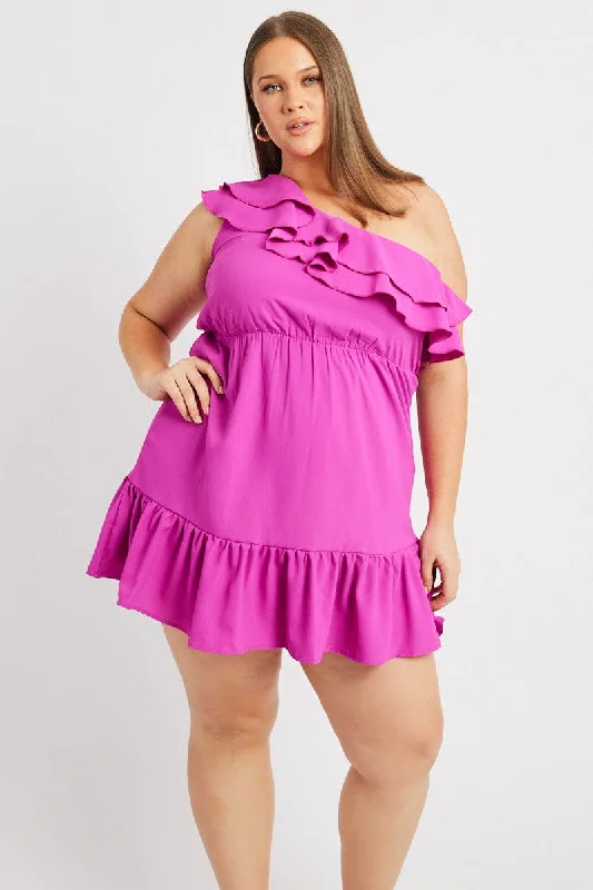 The Perfect Time To Shop And Save Pink Frill One Shoulder Minidress