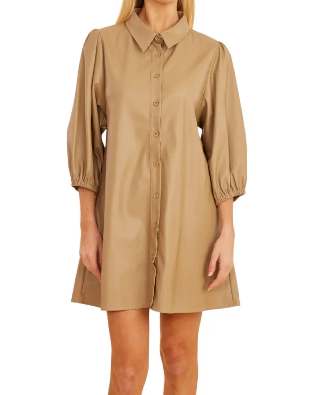 Limited Stock, Big Discounts Vegan Leather Tunic Dress In Taupe