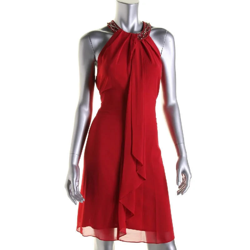 Get Ready To Save Like Never Before Womens Beaded Halter Cocktail Dress