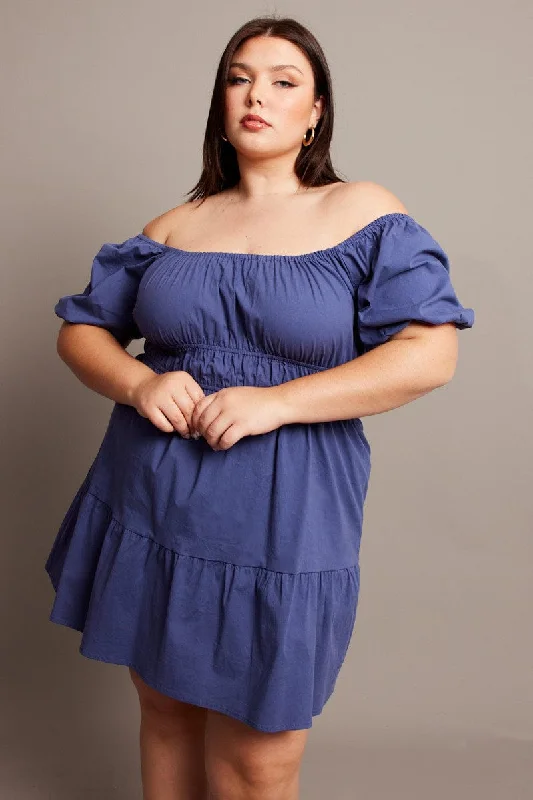 Limited Stock, Unlimited Style Blue Puff Sleeve Gather Minidress