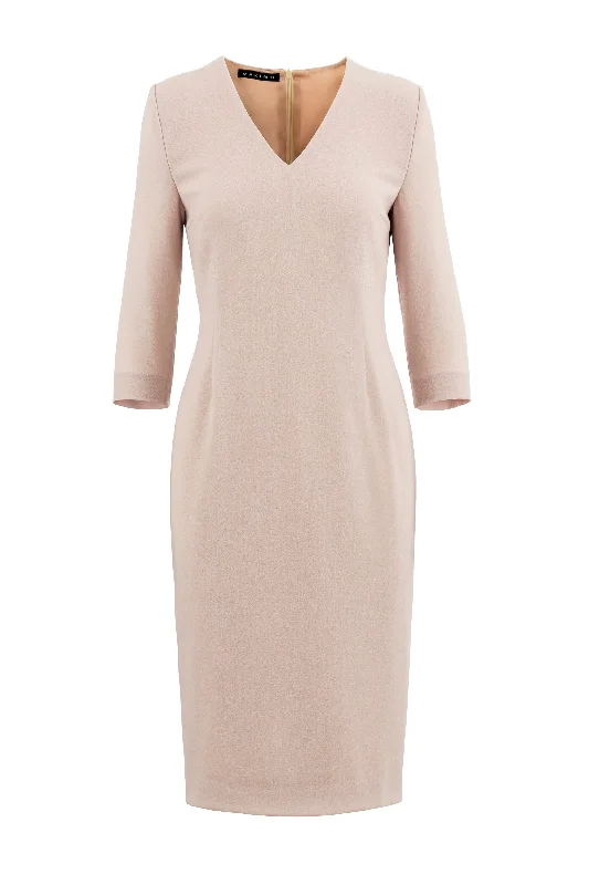 Snag Fabulous Fashion Bargains LICARIA DEEP V-NECK PALE PINK WOOL CREPE PENCIL DRESS