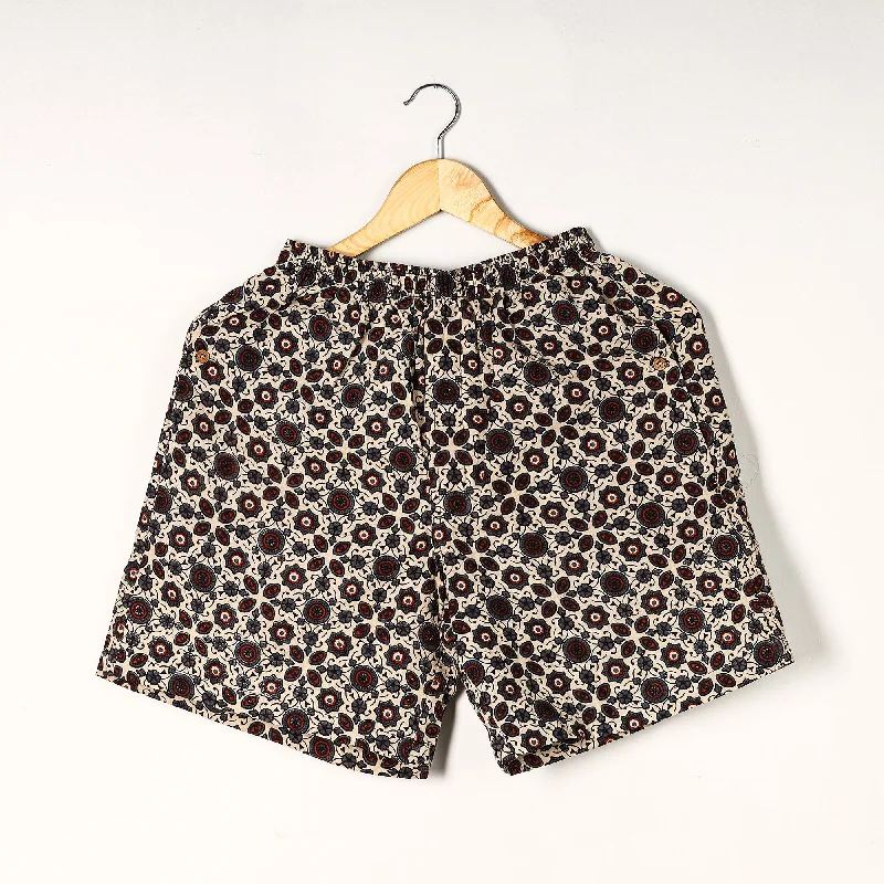 Clothes Of Woman Beige - Ajrakh Block Printed Cotton Unisex Boxer/Shorts