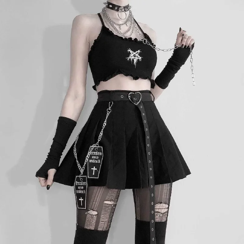 Women's Chic Outerwear Garments Women's Gothic Coffin Cross Pleated Skirts With Belts